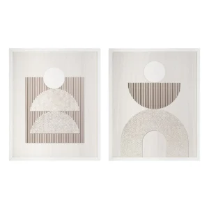Set de 2 cuadros con tallado en relieve y moldura blanca de 42x52 cm