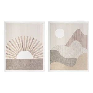 Set de 2 cuadros con tallado en relieve y moldura blanca de 42x52 cm