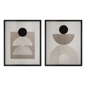 Set de 2 cuadros con tallado en relieve y moldura negra de 42x52 cm