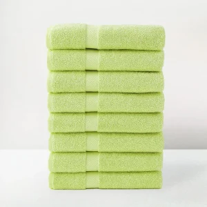 Juego de 8 toallas de baño color verde lima de 140x70 cm de 550gr/m²