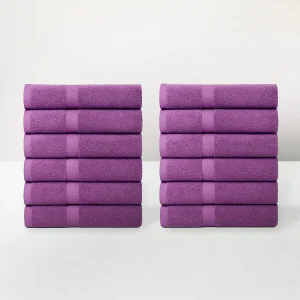 Juego de 12 toallas de lavabo color violeta de 100x50 cm de 550gr/m²