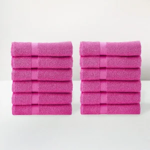 Juego de 12 toallas de lavabo color rosa fucsia de 100x50 cm de 550gr/m²