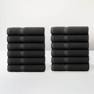 Juego de 12 toallas de lavabo color negro de 100x50 cm de 550gr/m²