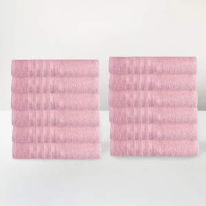 Juego de 12 toallas de lavabo color rosa de 100x50 cm de 450gr/m²