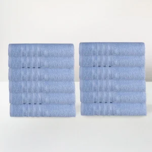 Juego de 12 toallas de lavabo color azul de 100x50 cm de 450gr/m²