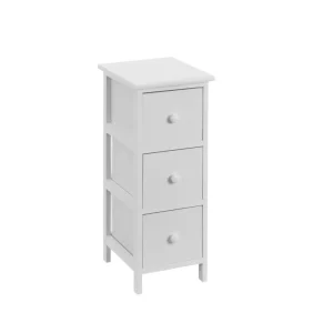 Cajonera blanca de madera de paulonia con 3 cajones de 26x32x64 cm