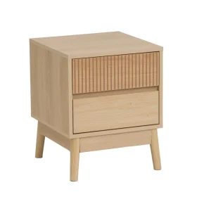Mesita de Noche Naroa de Madera color Natural con 2 Cajones de 40x39x48 cm