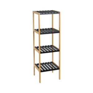 Estanteria de Bambú y Negro con 4 Baldas 34x33x110 cm