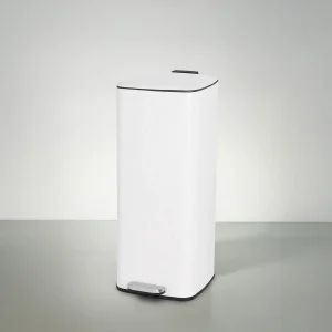 Papelera 30 Litros de Metal Blanco, Cubo Interior Extraíble