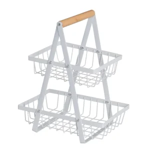 Cesta Doble de Metal Blanco Anti-Oxidante 27x17x34 cm