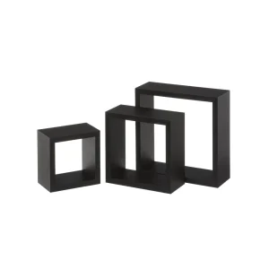 Set de 3 Estantes de Pared Cuadrados Negros 25x25x9 cm