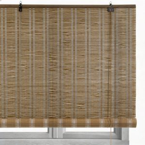 Estor Enrollable de Lámminas de Bambú Natural y Cosido Blanco 120x180 cm